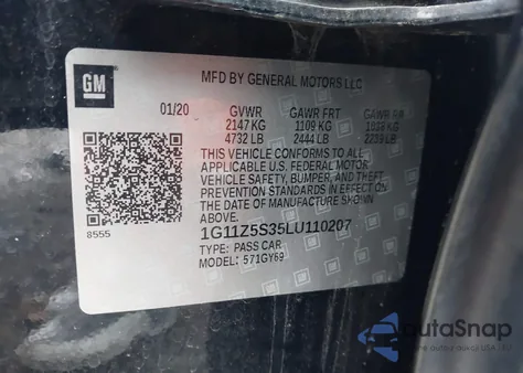 2020 Chevrolet Impala Fwd Lt z USA, uszkodzony, nr VIN 1G11Z5S35LU110207